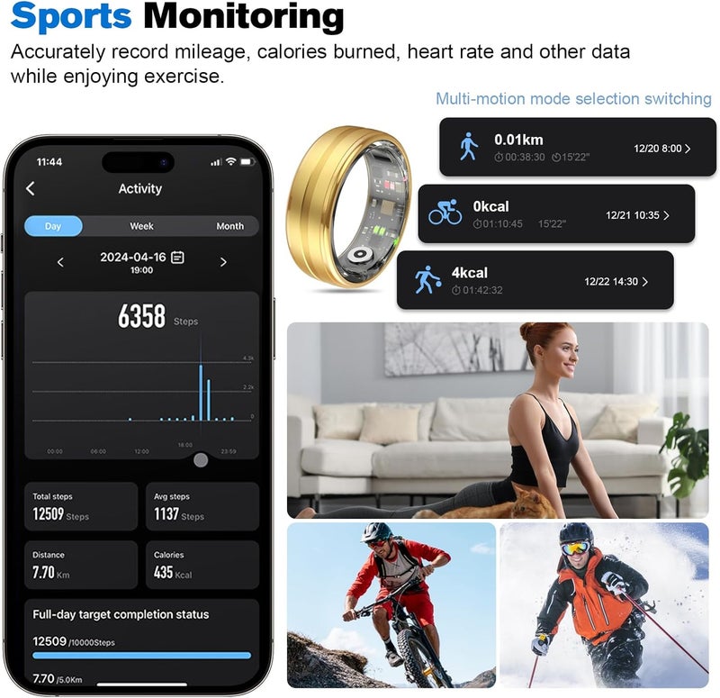 MagLoop Smart Ring Health Tracker for Men/Women,Fitness Ring Sleep Tracker,Fast Charging for Long-Lasting Use,for Pedometer Exercise,Monitor Sleep, Heart Rate, Stress,Waterproof (Gold, 12) - Image 3